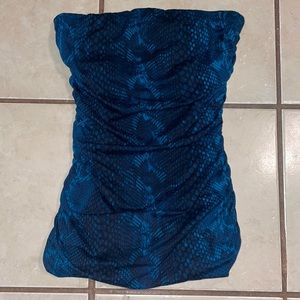 Express Teal Blue Snake Skin Tube Top
